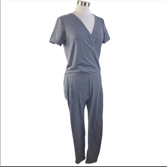 ZARA Gray Ribbed Surplice Top Jumpsuit size S - Picture 2 of 7